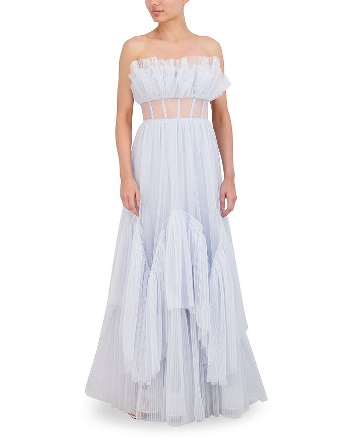 

BCBGMAXAZRIA Многоярусное платье макси с рюшами, синий