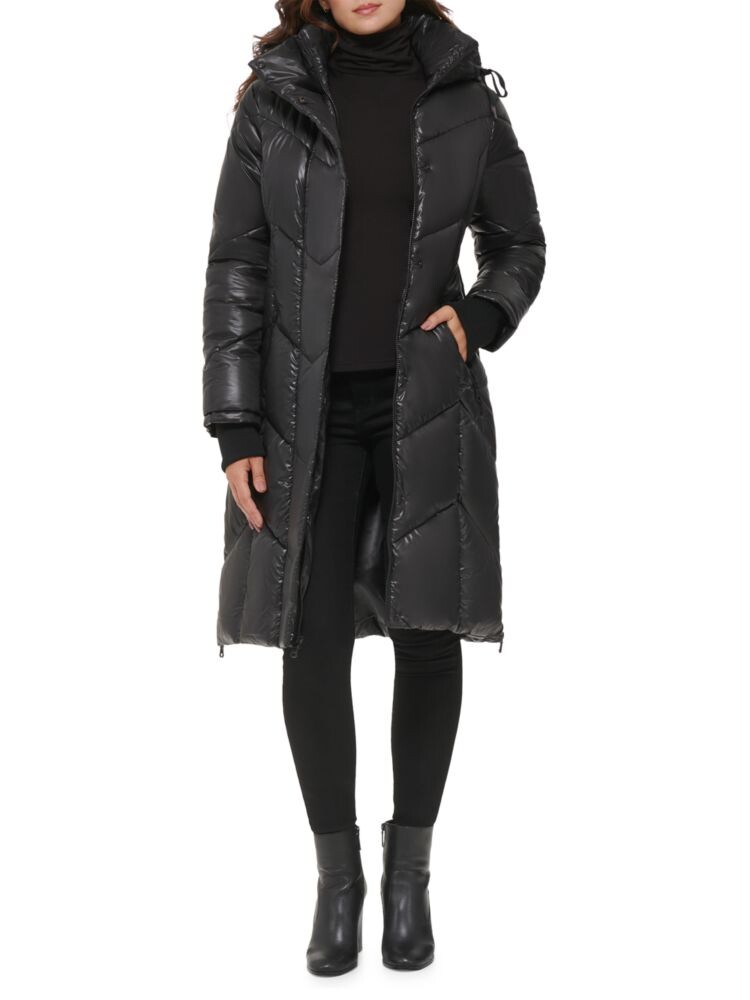 

Стеганое пуховик с шевроном Kenneth Cole, черный