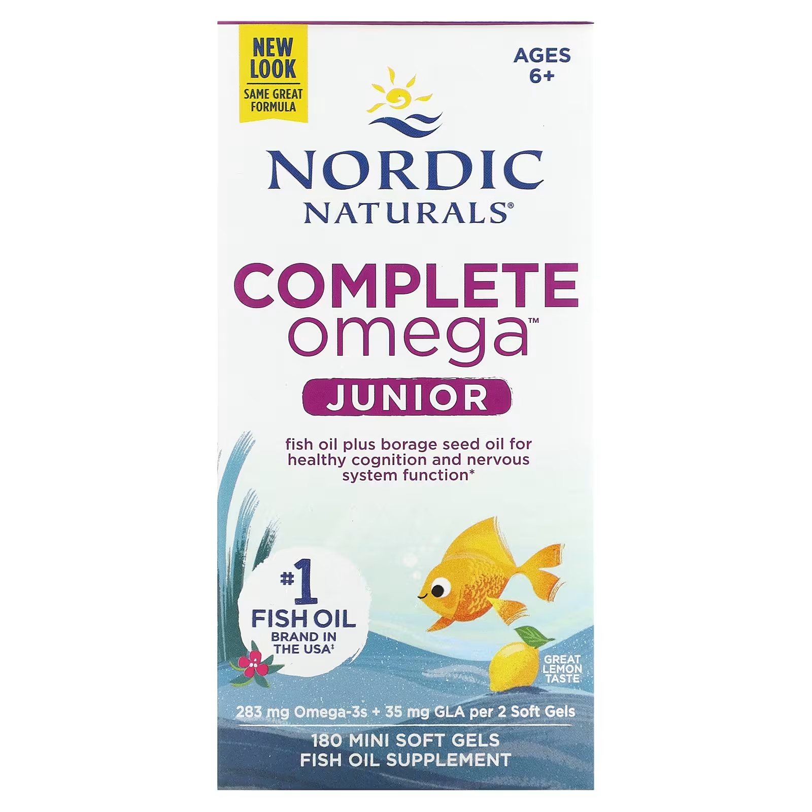 Nordic Naturals Complete Omega Junior для детей от 6 лет и старше, 180 мягких мини-желатиновых капсул с лимоном nordic naturals детская дгк для детей от 3 до 6 лет с клубникой 180 мини жевательных мягких гелей