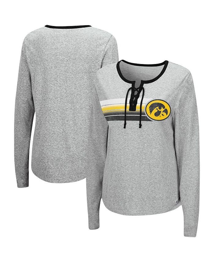 

Женская серая футболка Iowa Hawkeyes Sundial с длинными рукавами и шнуровкой Tri-Blend Colosseum, серый