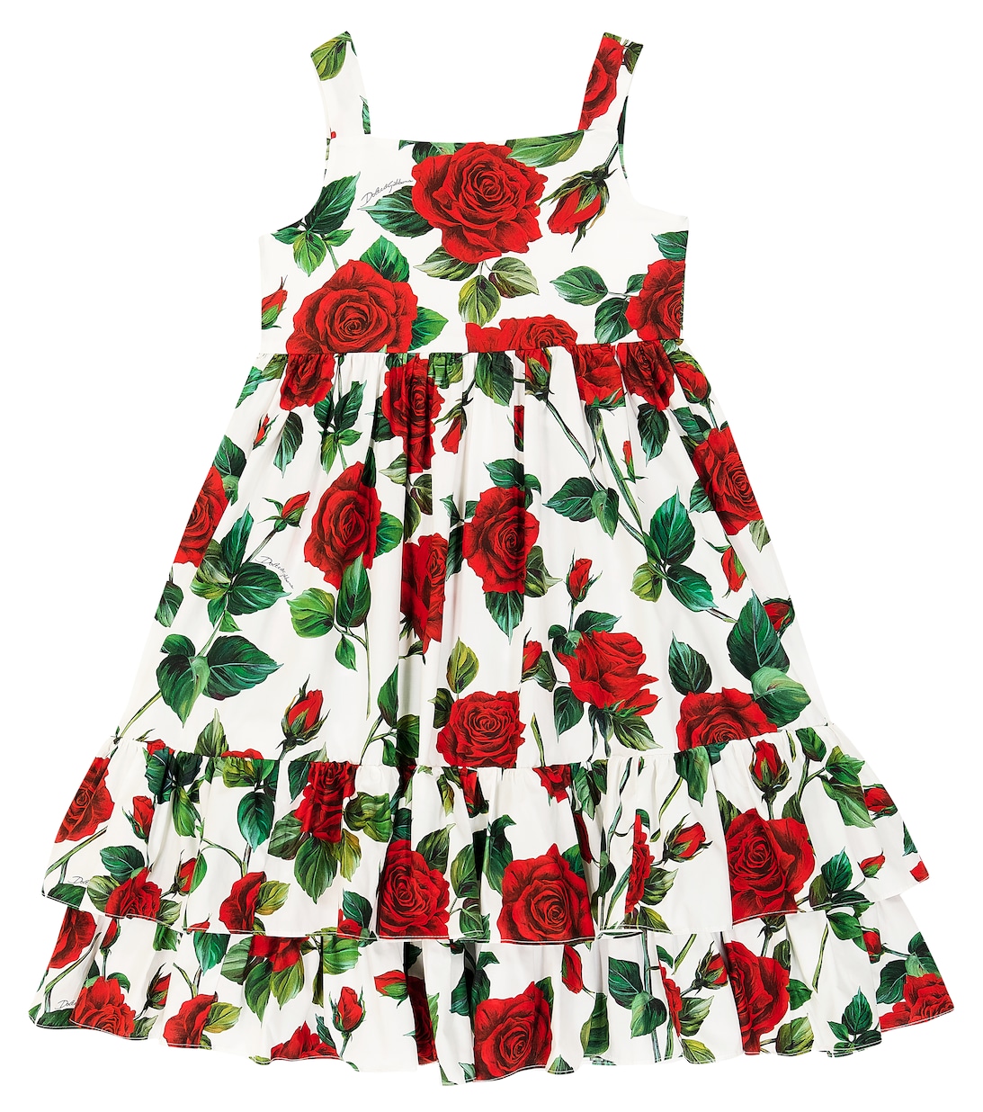 Хлопковое платье с цветочным принтом Dolce&Gabbana, красный