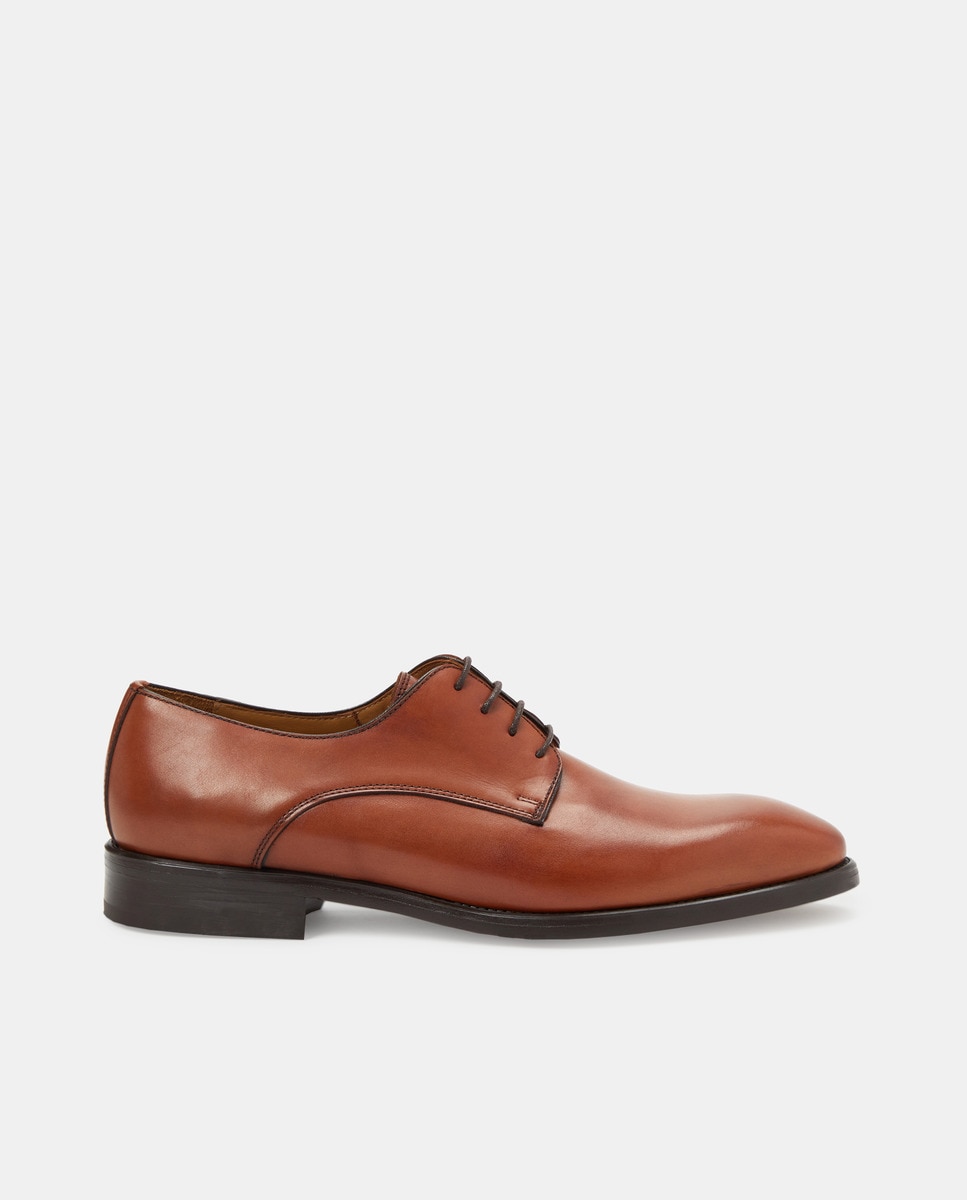 Мужские кожаные туфли на шнуровке с гладким верхом и резиновой подошвой L´Stony, темно коричневый