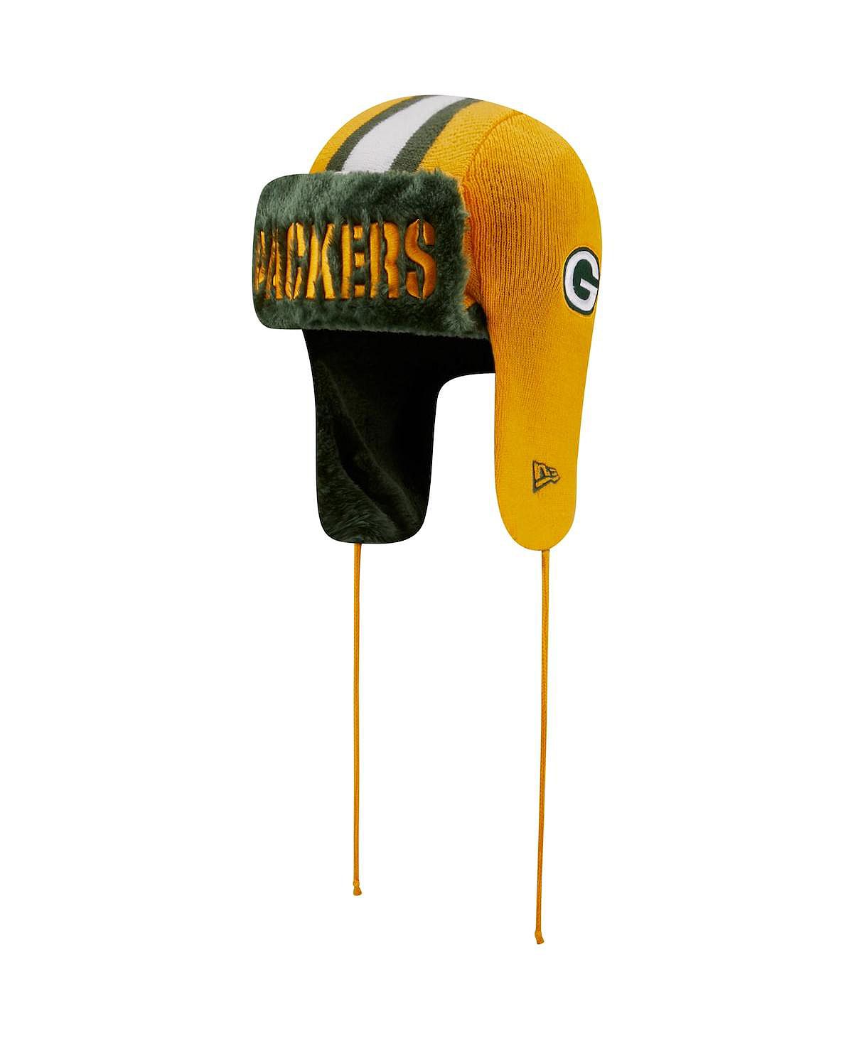 

Мужская золотистая вязаная шапка Green Bay Packers Helmet Trapper New Era