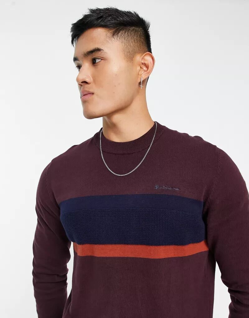 

Ben Sherman Бордовый свитер с полосками на груди