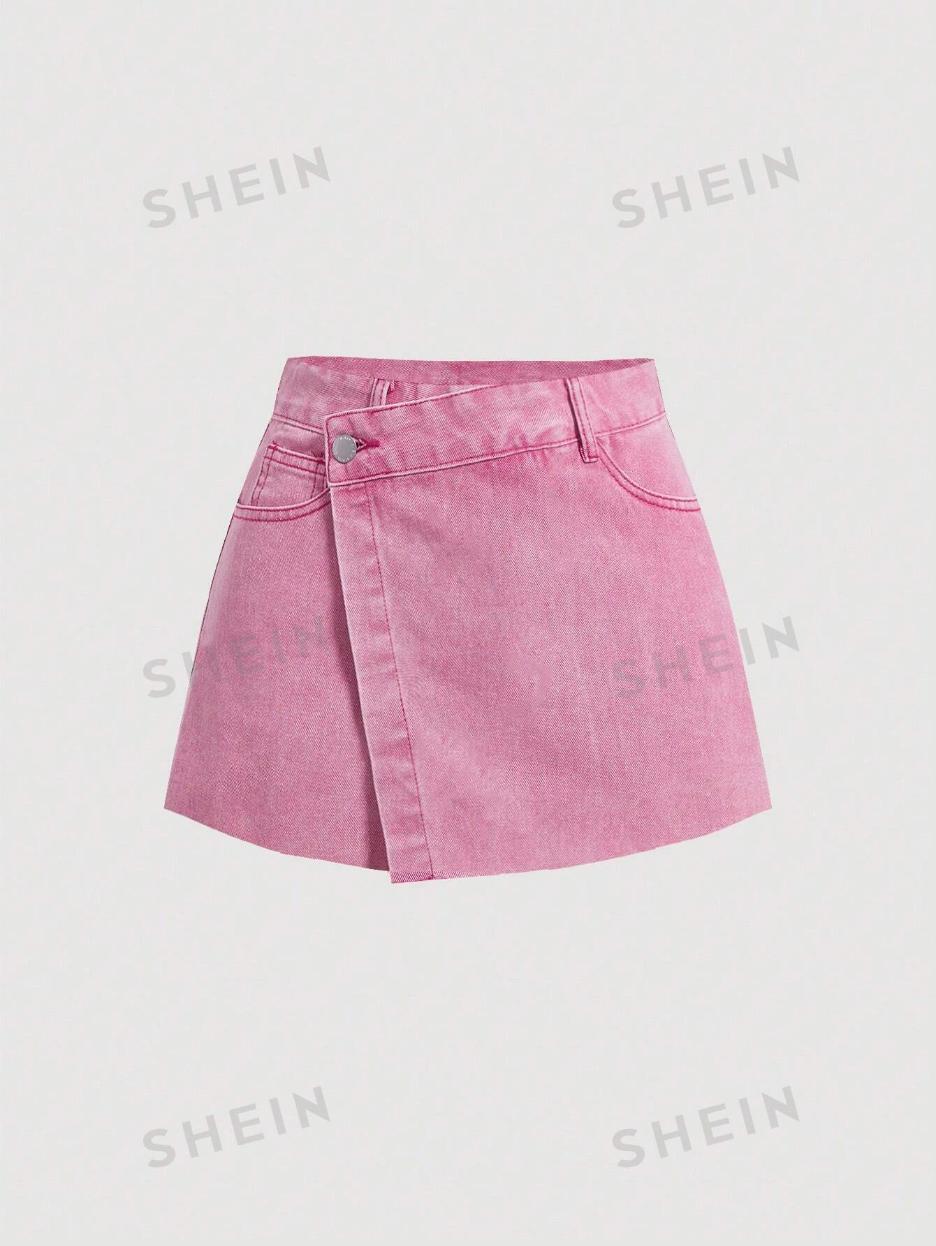 цена SHEIN MOD женские однотонные повседневные джинсовые шорты с потертым краем, розовый