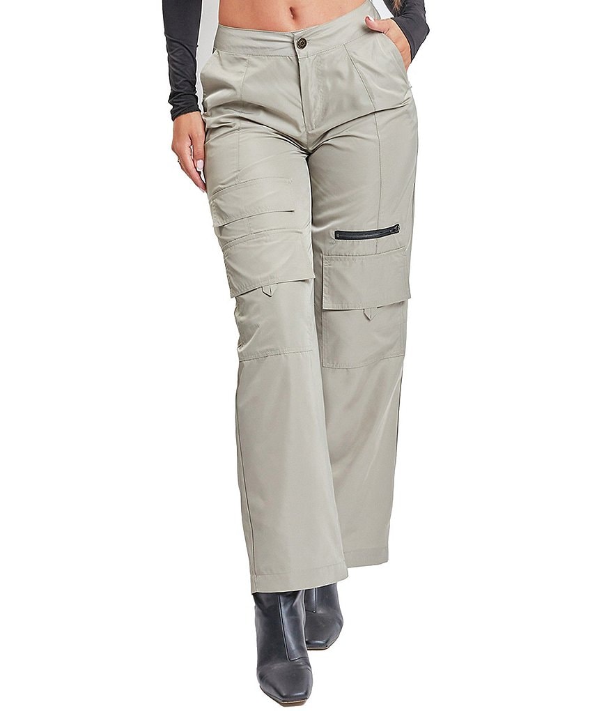 YMI Jeanswear Нейлоновые прямые брюки-карго с высокой посадкой, серый