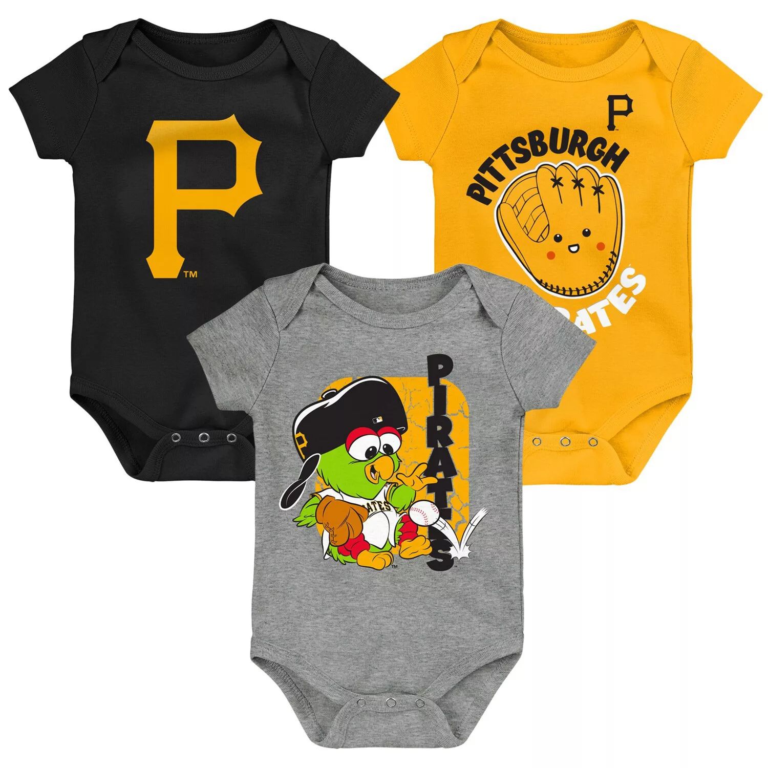 Набор из трех боди черного/золотого/серого цвета для новорожденных и младенцев Pittsburgh Pirates Change Up Outerstuff