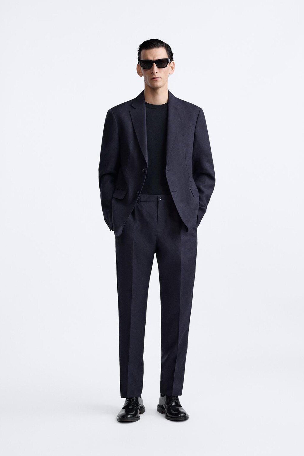 

Костюмный пиджак из 100% льна ZARA, темно-синий