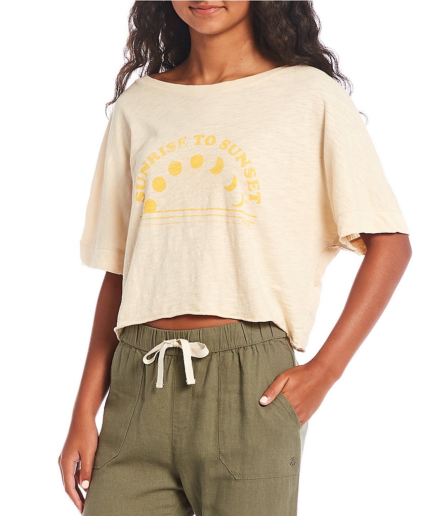 Укороченная футболка с рисунком Roxy Sunrise To Sunset, бежевый
