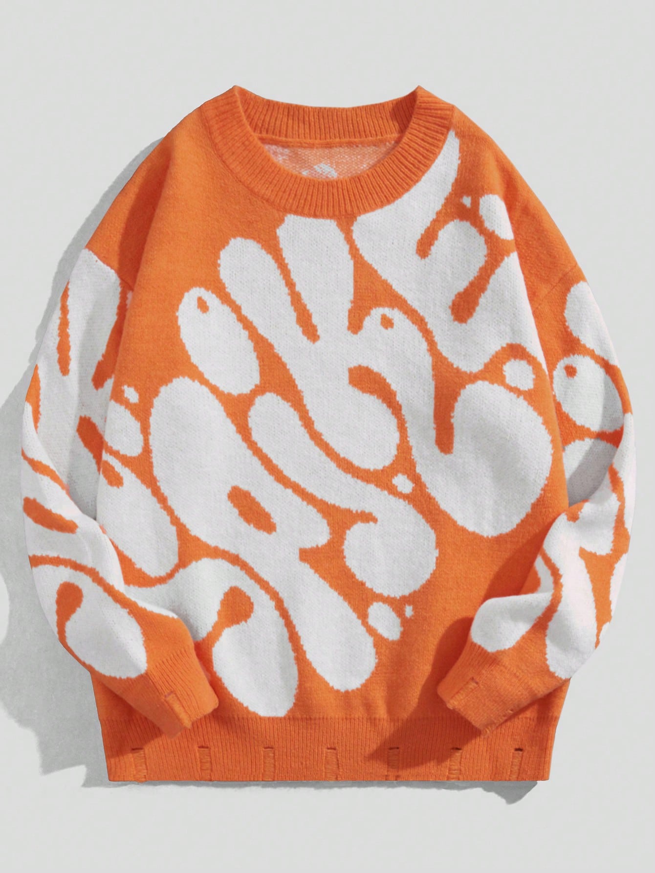 Мужской свитер с круглым вырезом ROMWE Street Life с буквенным узором, апельсин мужской свитер с круглым вырезом длинным рукавом флисовой подкладкой и манжетами в рубчик зимний плотный теплый свитер с узором в клетку