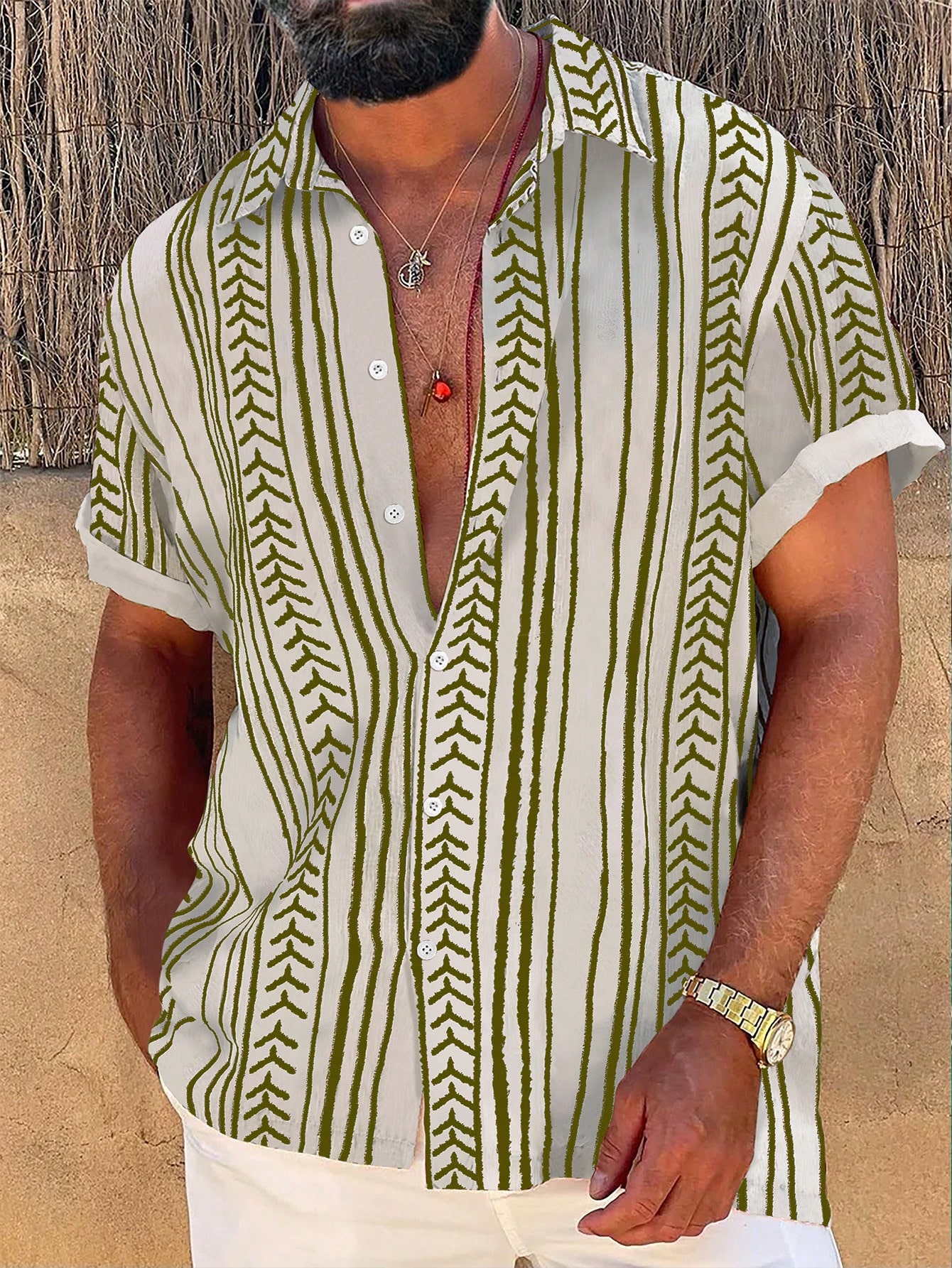 Manfinity RSRT Мужская полосатая рубашка больших размеров с короткими рукавами и пуговицами спереди, мятно-зеленый кардиган в полоску с короткими рукавами