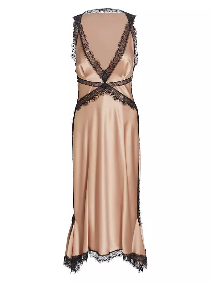 

Атласное платье-миди с кружевной отделкой Alberta Ferretti, розовый