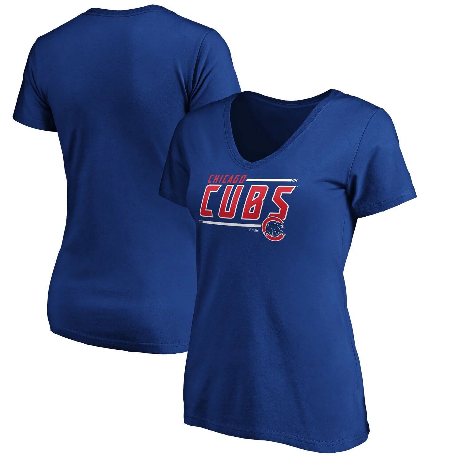 

Женская футболка с v-образным вырезом и логотипом Royal Chicago Cubs Fanatics Fanatics