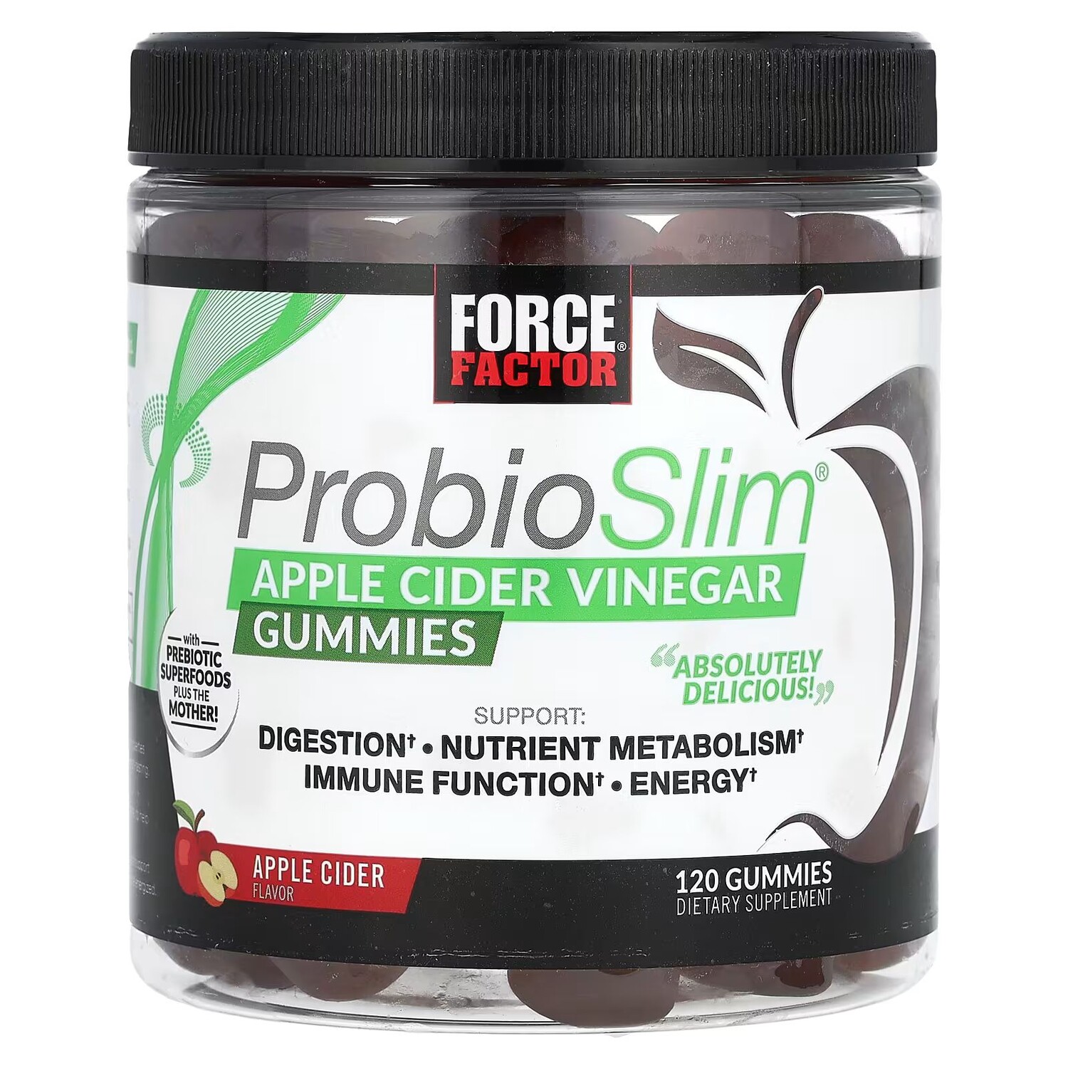 

ProbioSlim, Жевательные конфеты с яблочным уксусом, 120 жевательных конфет Force Factor