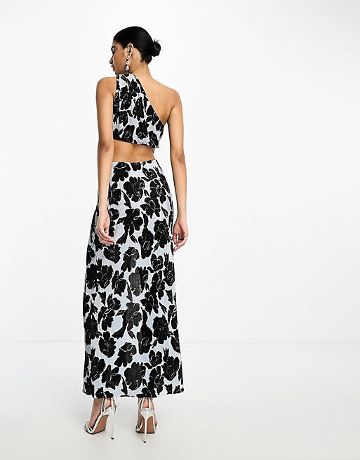 

Синее платье макси на одно плечо с вырезом на талии ASOS DESIGN