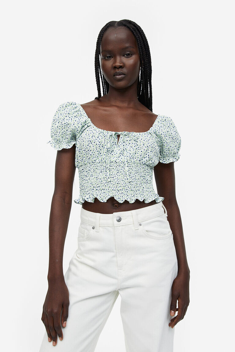 

Блузка со сборками и пышными рукавами H&M, зеленый