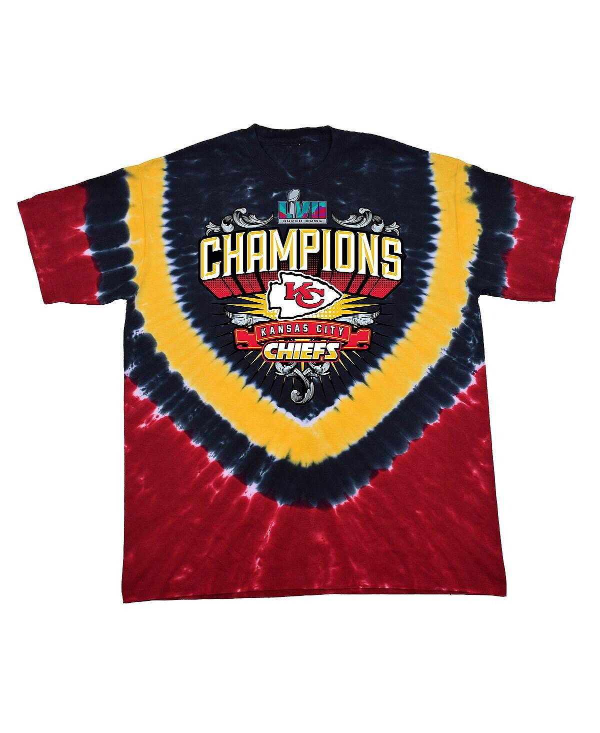 

Мужская красная футболка Kansas City Chiefs Super Bowl LVII Champions Shield с принтом тай-дай Liquid Blue, Красный
