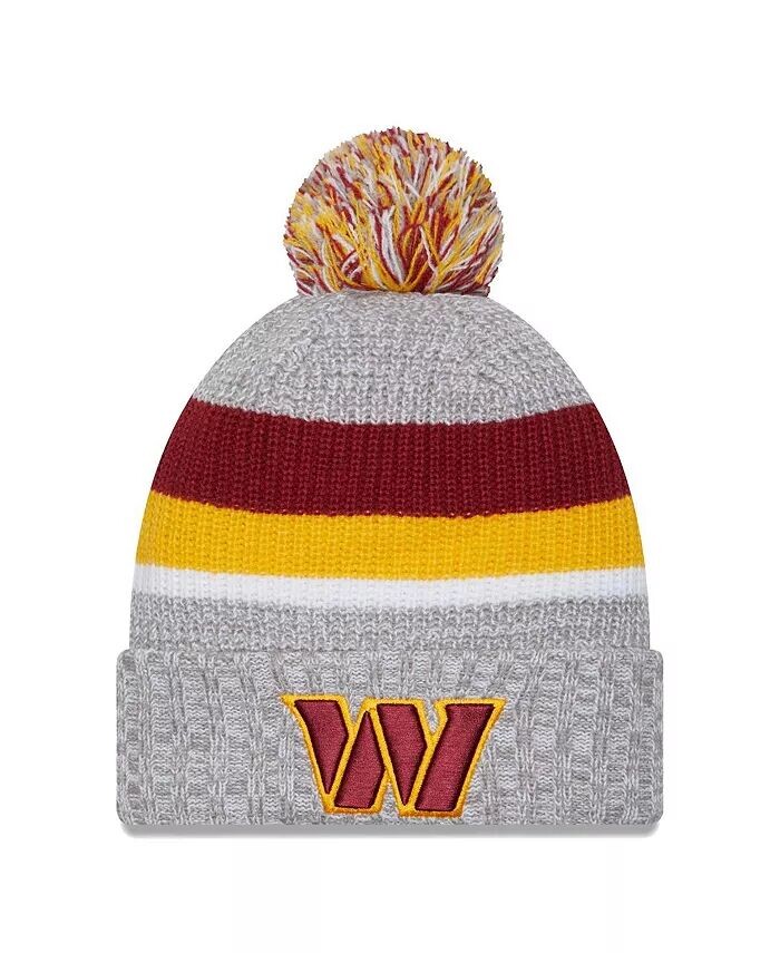 

Мужская вязаная шапка с манжетами и помпоном Heather Grey Washington Commanders New Era, серый