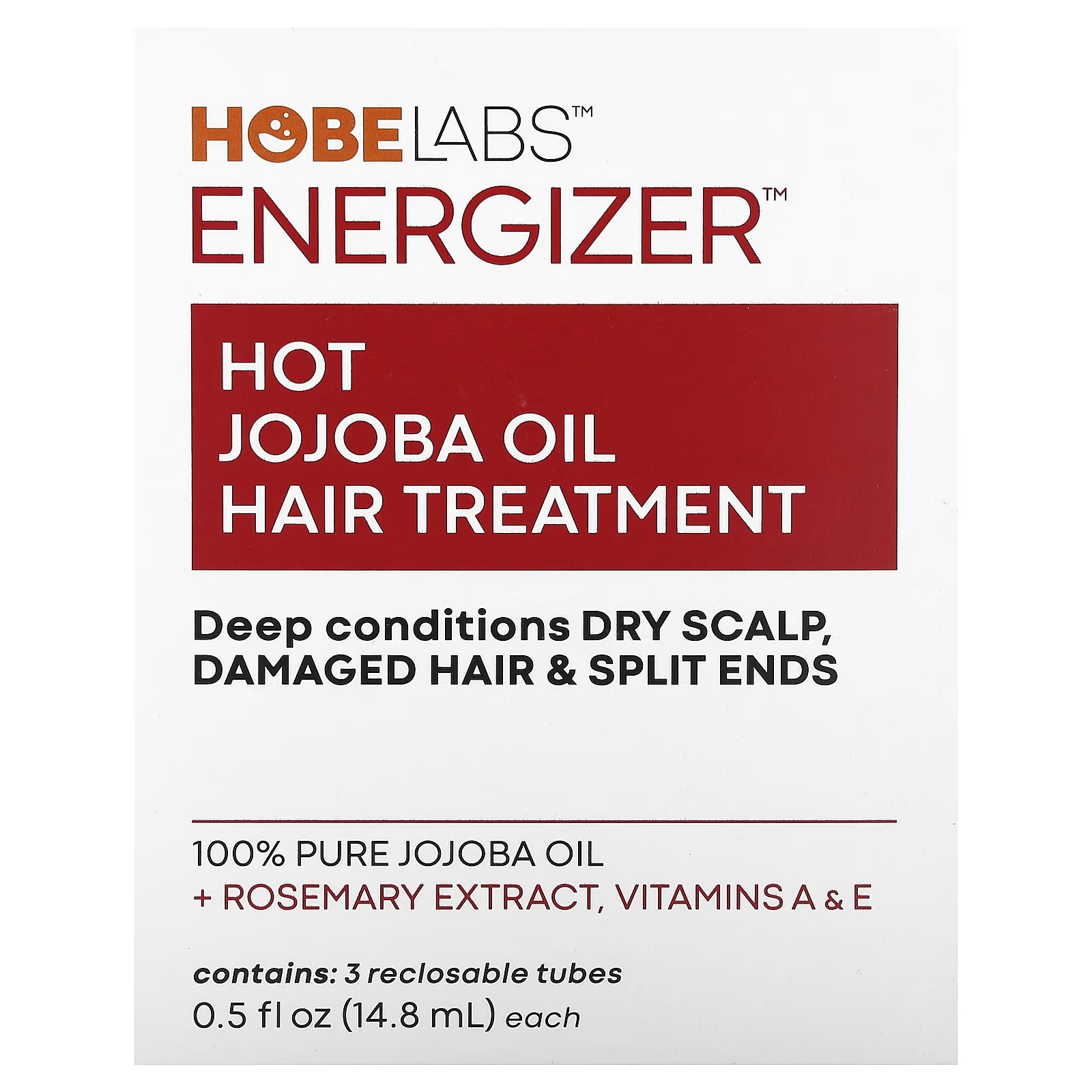 Hobe Labs Energizer Средство для ухода за волосами с горячим маслом жожоба, 3 многоразовых тюбика по 0,5 жидкой унции (14,8 мл) каждый