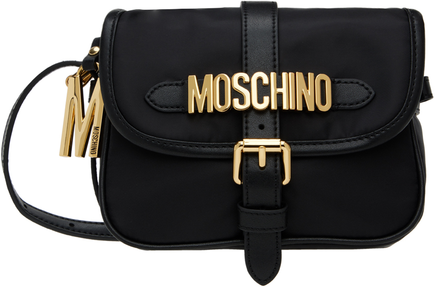 Черная нейлоновая сумка через плечо с буквенным логотипом Moschino