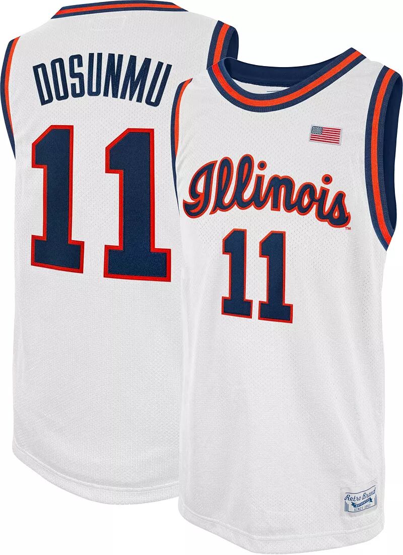 

Оригинальная Мужская Retro Brand Футболка Illinois Fighting Illini White Ayo Dosunmu #11, реплика баскетбольной майки