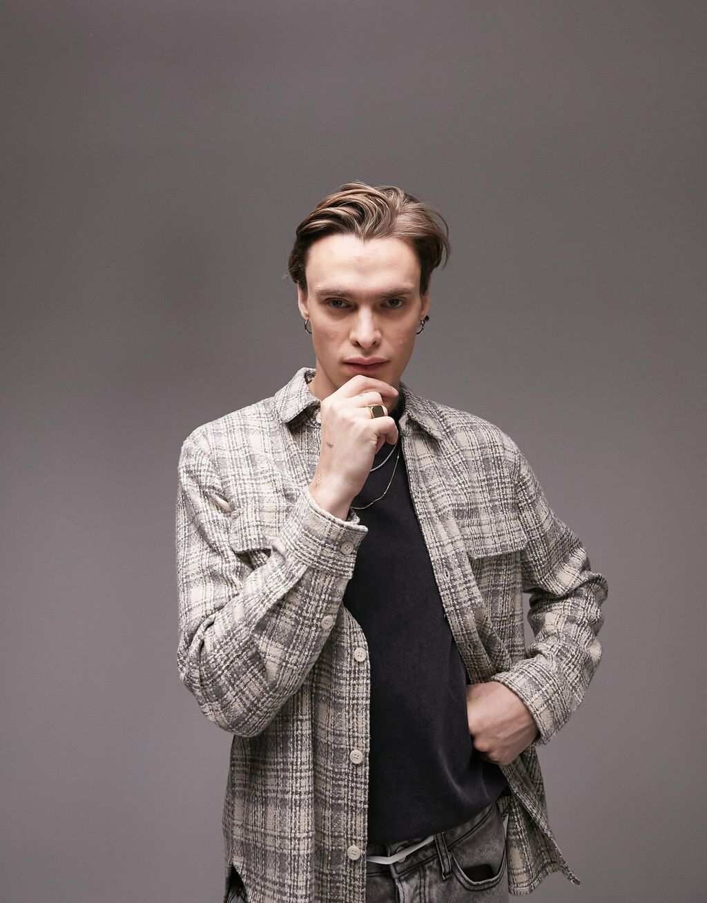 

Бежевая рубашка в клетку из букле Topman
