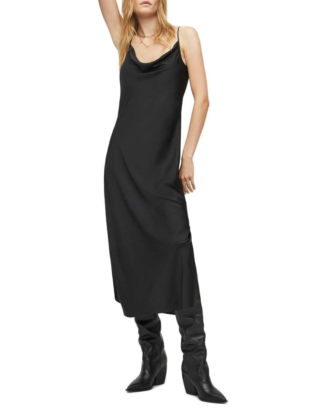 Атласное платье-комбинация Hadley AllSaints, черный