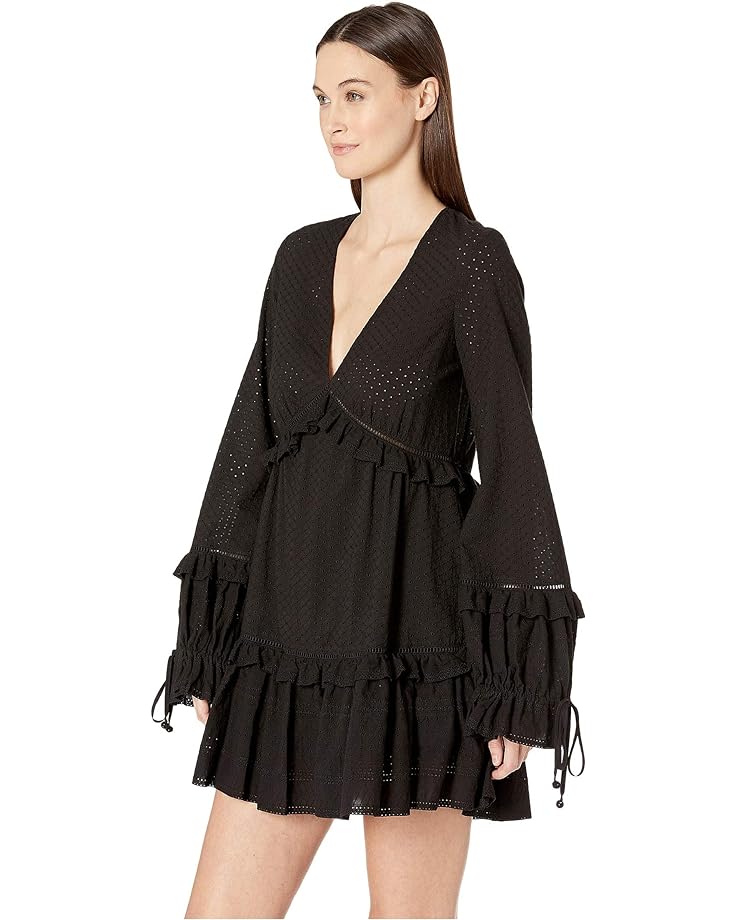 Платье Jonathan Simkhai Embroidered Ruffle Long Sleeve Dress, черный