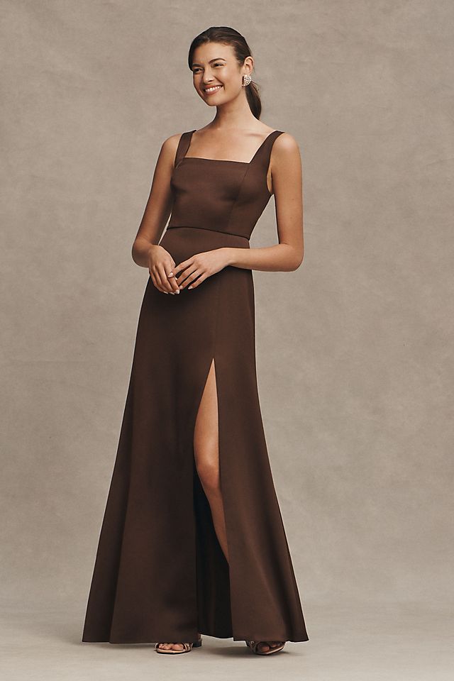 Платье BHLDN Sophia макси с квадратным вырезом, коричневый фотографии