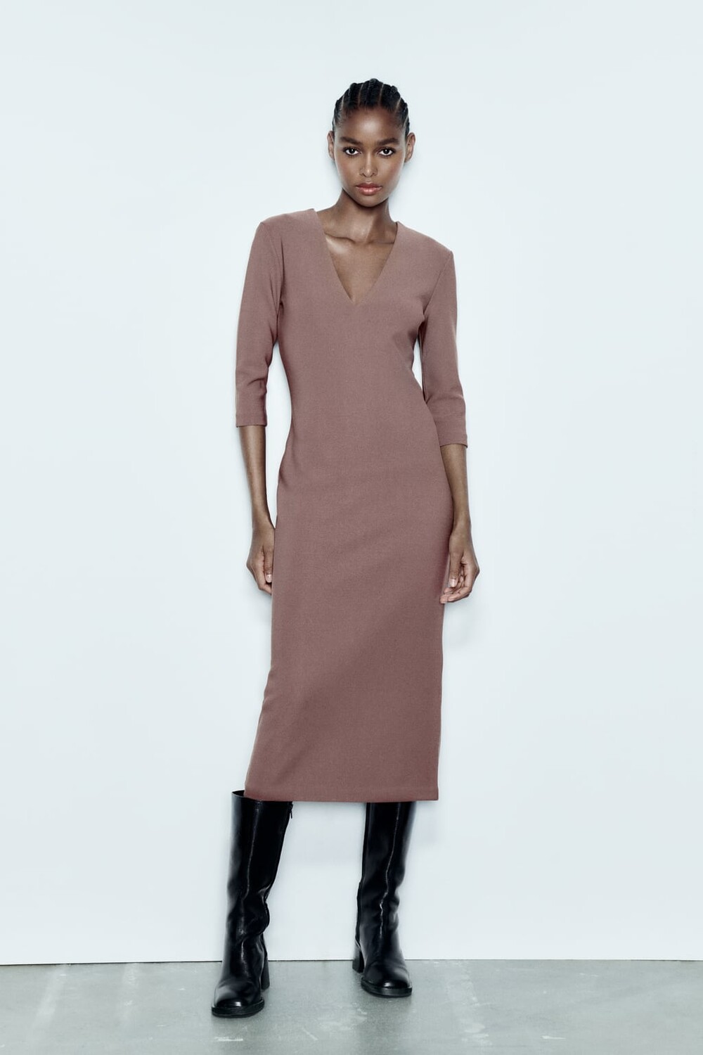 

Платье миди из крепа ZARA, бежевый