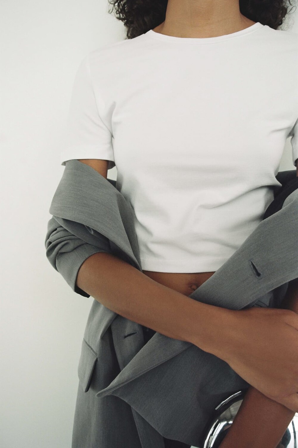 

Укороченная футболка стрейч ZARA, белый