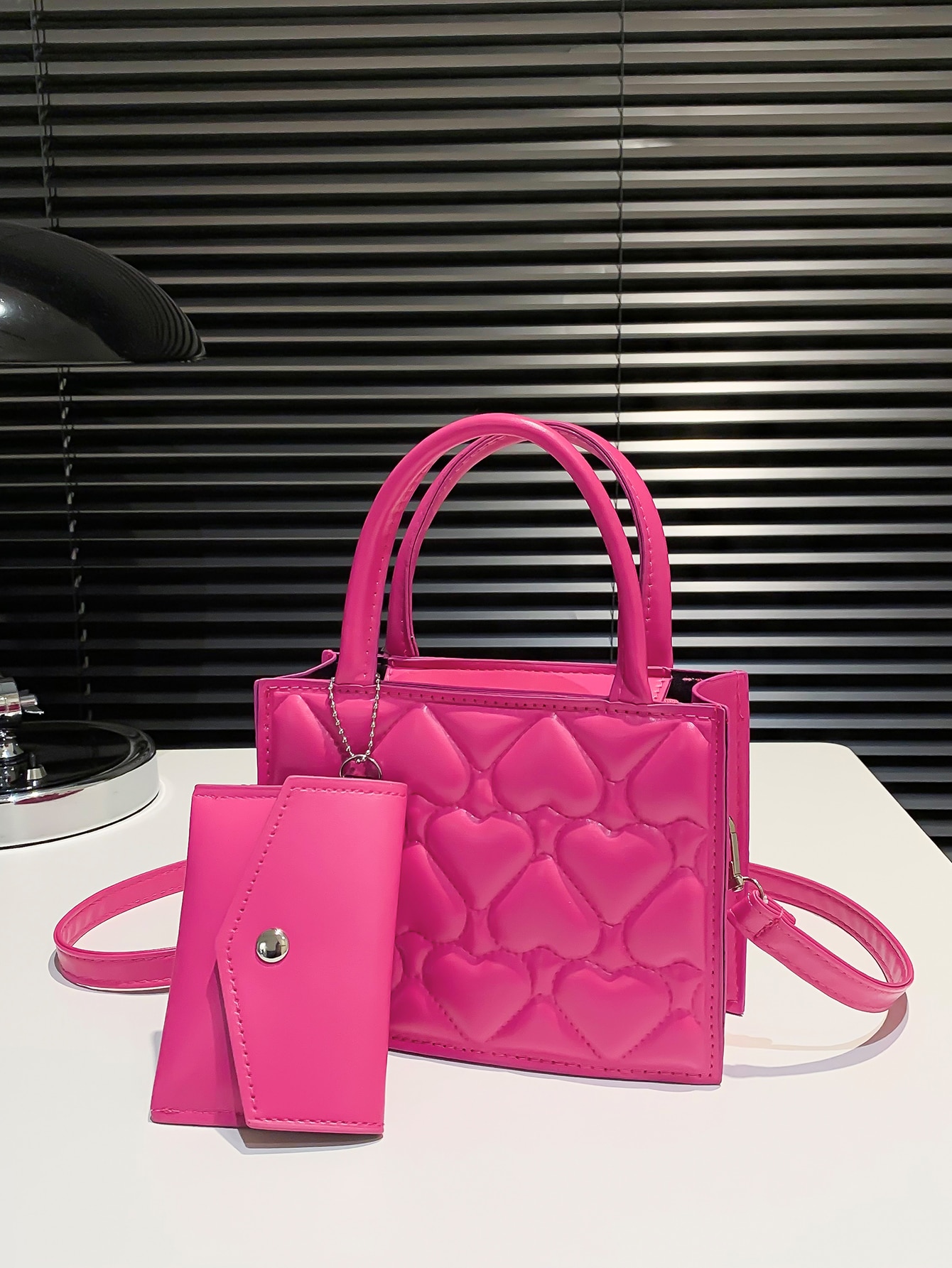 Коллекция женских сумок из 2 шт./компл. большая сумка с сетчатым узором и мешочком для монет, ярко-розовый