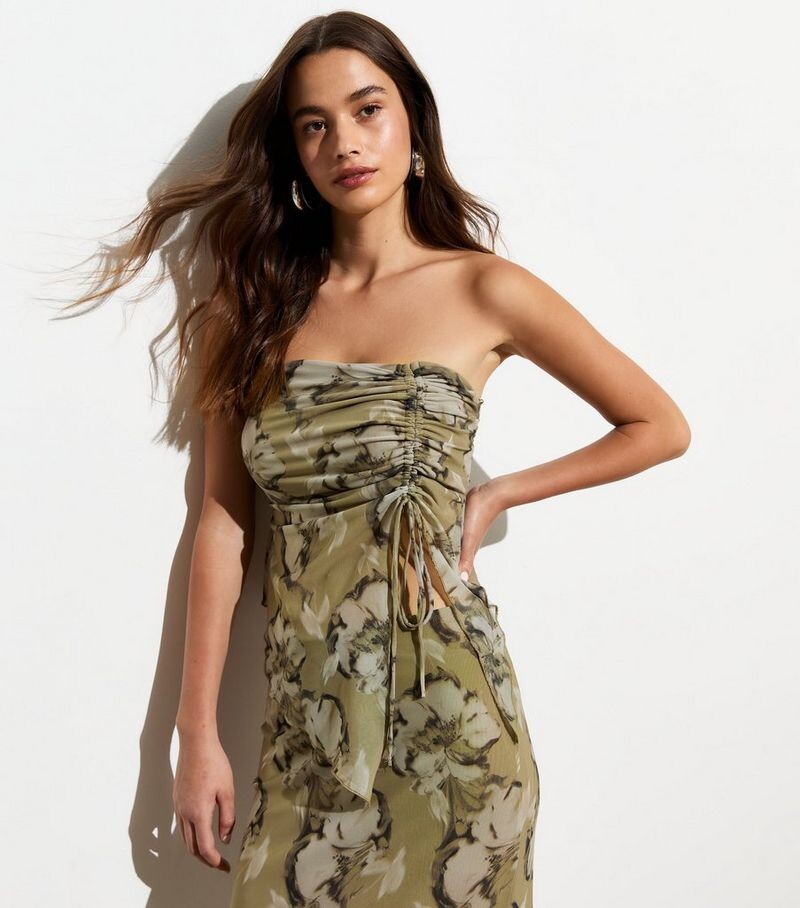 

Off-White Сетчатый топ-бандо со сборками и цветочным принтом New Look, белый