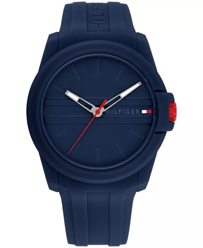 

Мужские кварцевые синие силиконовые часы 44 мм Tommy Hilfiger, синий