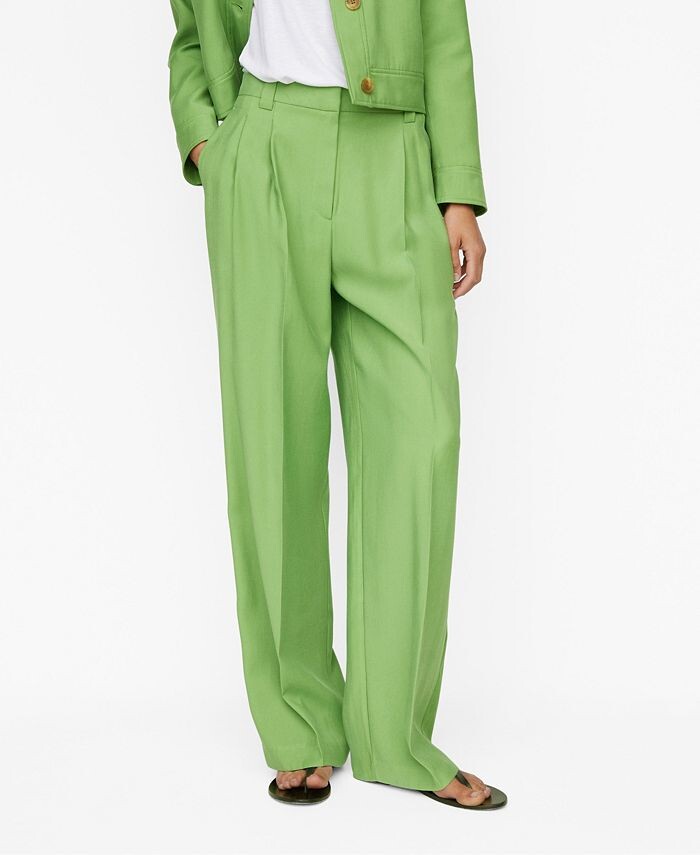 

Женские широкие брюки со складками MANGO, цвет Green