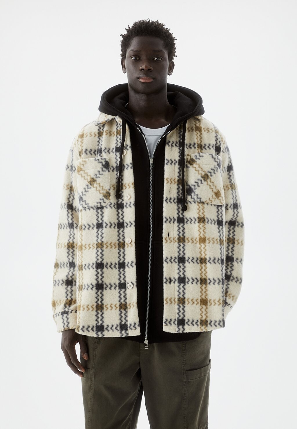 

Куртка межсезонная Checked-Over PULL&BEAR, коричневый