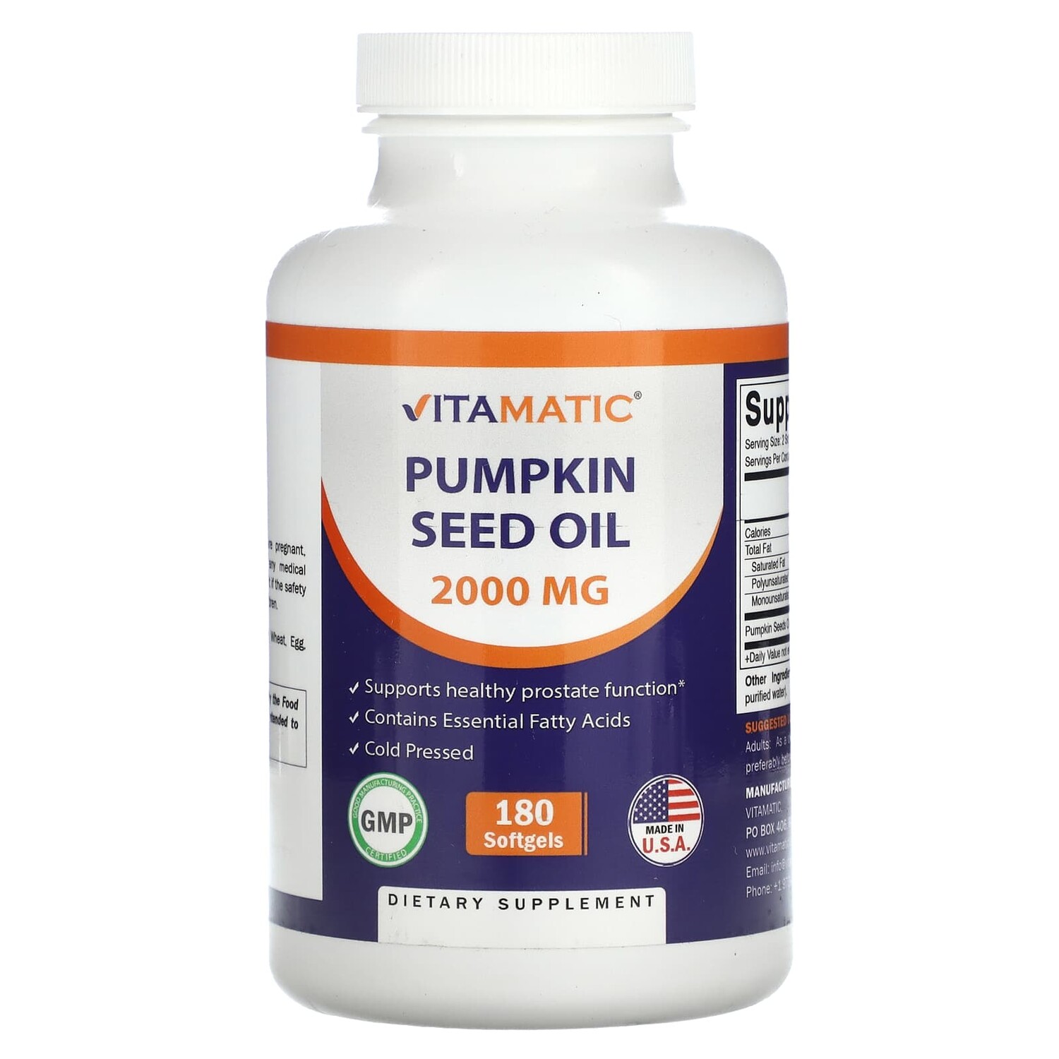 

Масло семян тыквы, 1000 мг, 180 капсул, Vitamatic