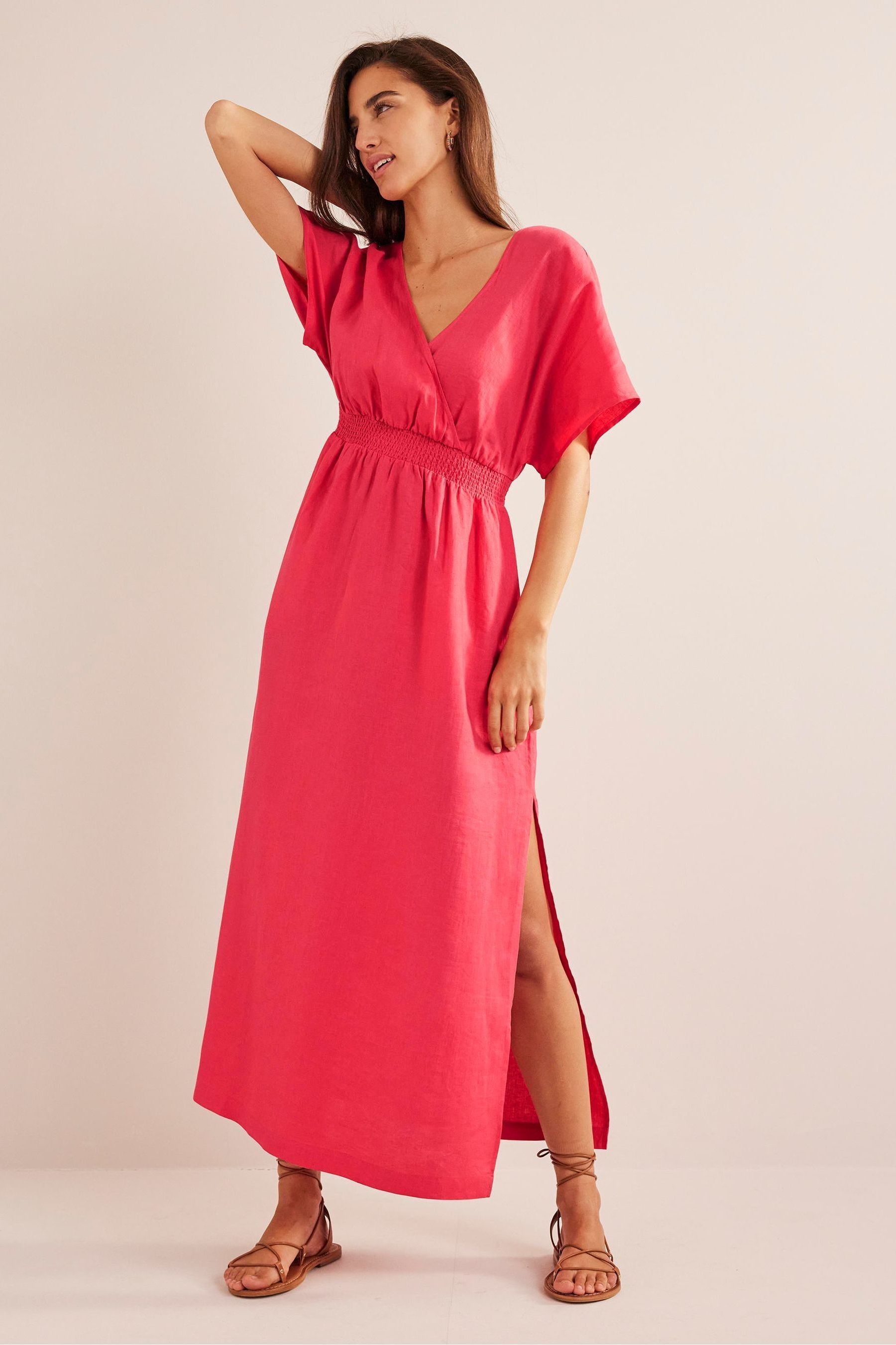 Льняное платье-кафтан макси Boden, розовый