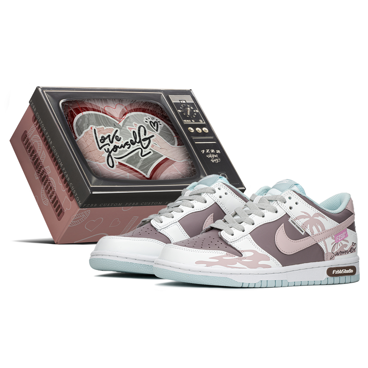 

Кроссовки Nike Dunk Skateboarding Shoes Women's Low-top Brown/Pink, белый