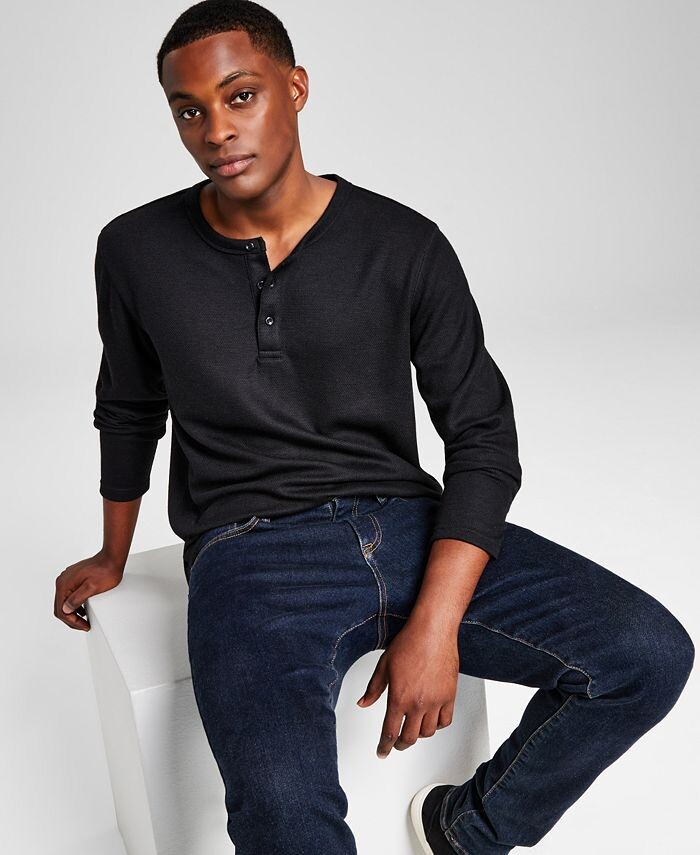 

Мужские фактурные футболки Henley с длинными рукавами And Now This, черный