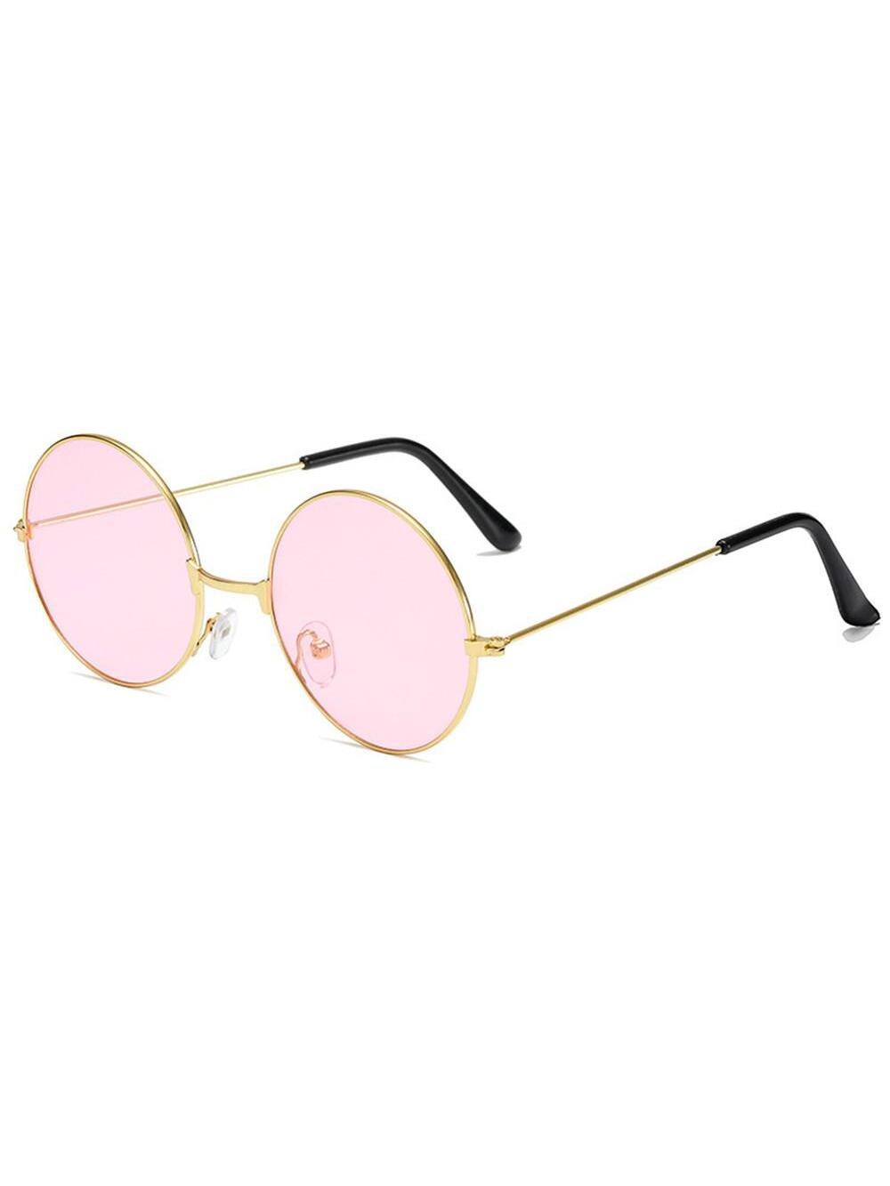 Ретро круглые солнцезащитные очки в стиле хиппи, розовый