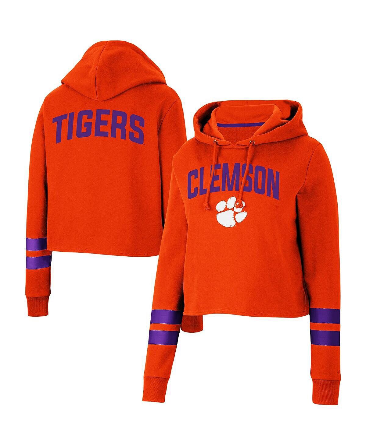 

Женский оранжевый укороченный пуловер с капюшоном Clemson Tigers Throwback Stripe Colosseum