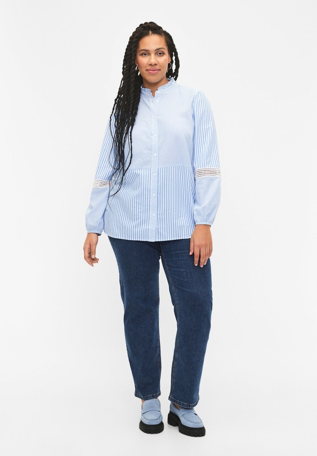 

Рубашка With Ruffle Collar And Band Zizzi, цвет marina w stripe