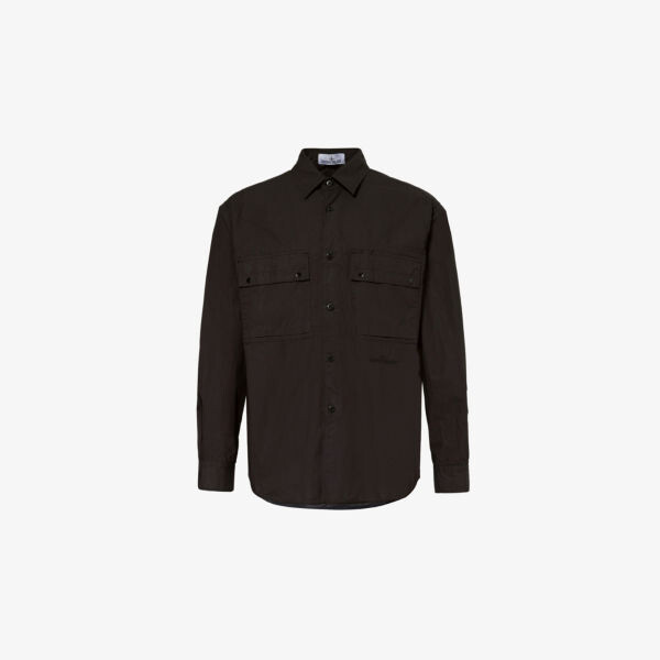 

Хлопковая верхняя рубашка с вышитым логотипом и карманом-клапаном Stone Island, черный