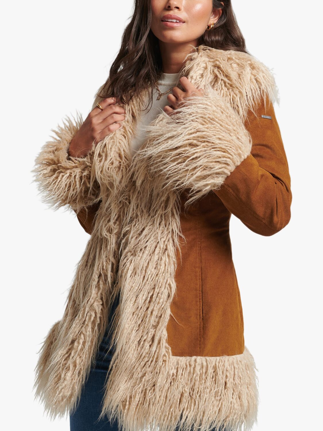 

Superdry Афганское пальто на подкладке из искусственного меха, табачно-коричневый