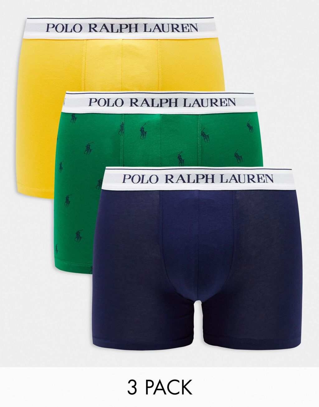 

Набор из трех плавок темно-зеленого и желтого цвета Polo Ralph Lauren со сплошным логотипом