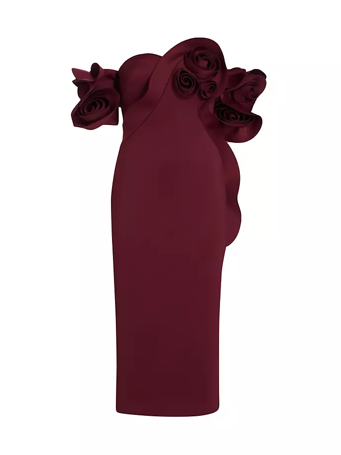 

Платье миди из неопрена с цветочным принтом Badgley Mischka, цвет wine