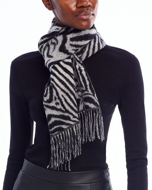 

Тканый шарф с абстрактной зеброй C by Bloomingdale's Cashmere, цвет White