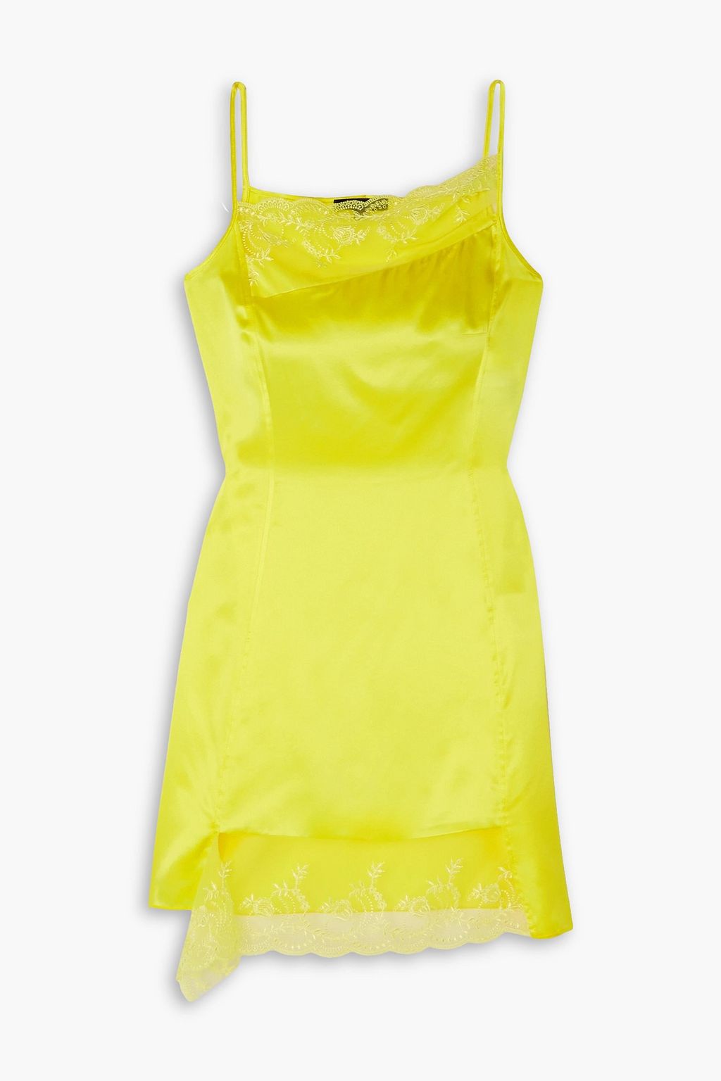 Асимметричное мини-платье из шелкового шармеза с кружевной отделкой MERYLL ROGGE, желтый