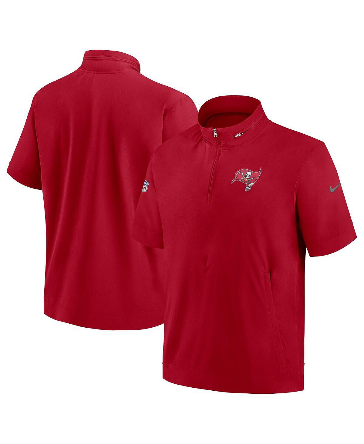 Мужская красная куртка с капюшоном и молнией четверть с короткими рукавами Tampa Bay Buccaneers Sideline Coach Nike